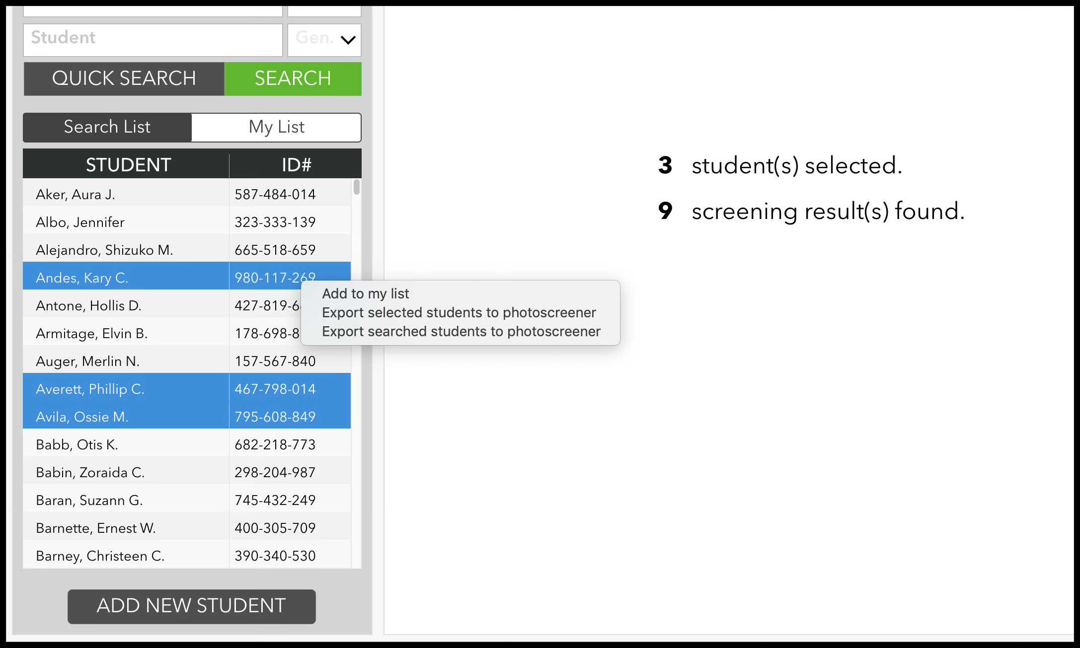 Exporting student list