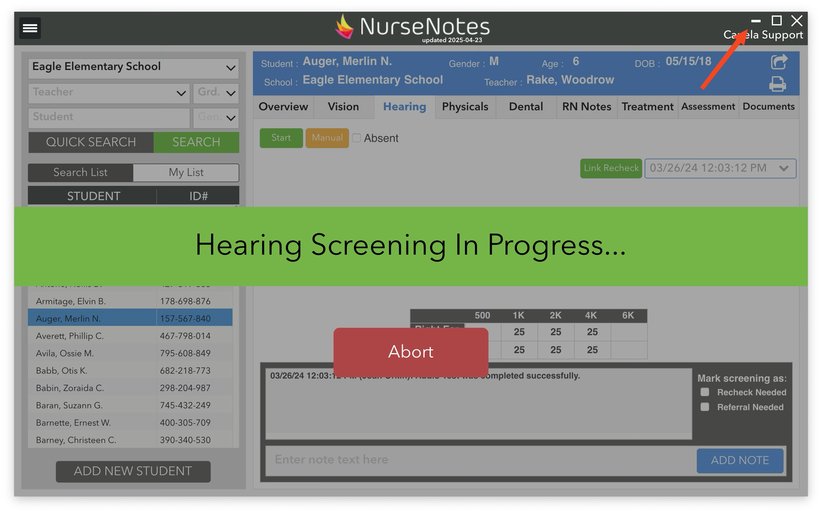 Hearing Screening In Progress