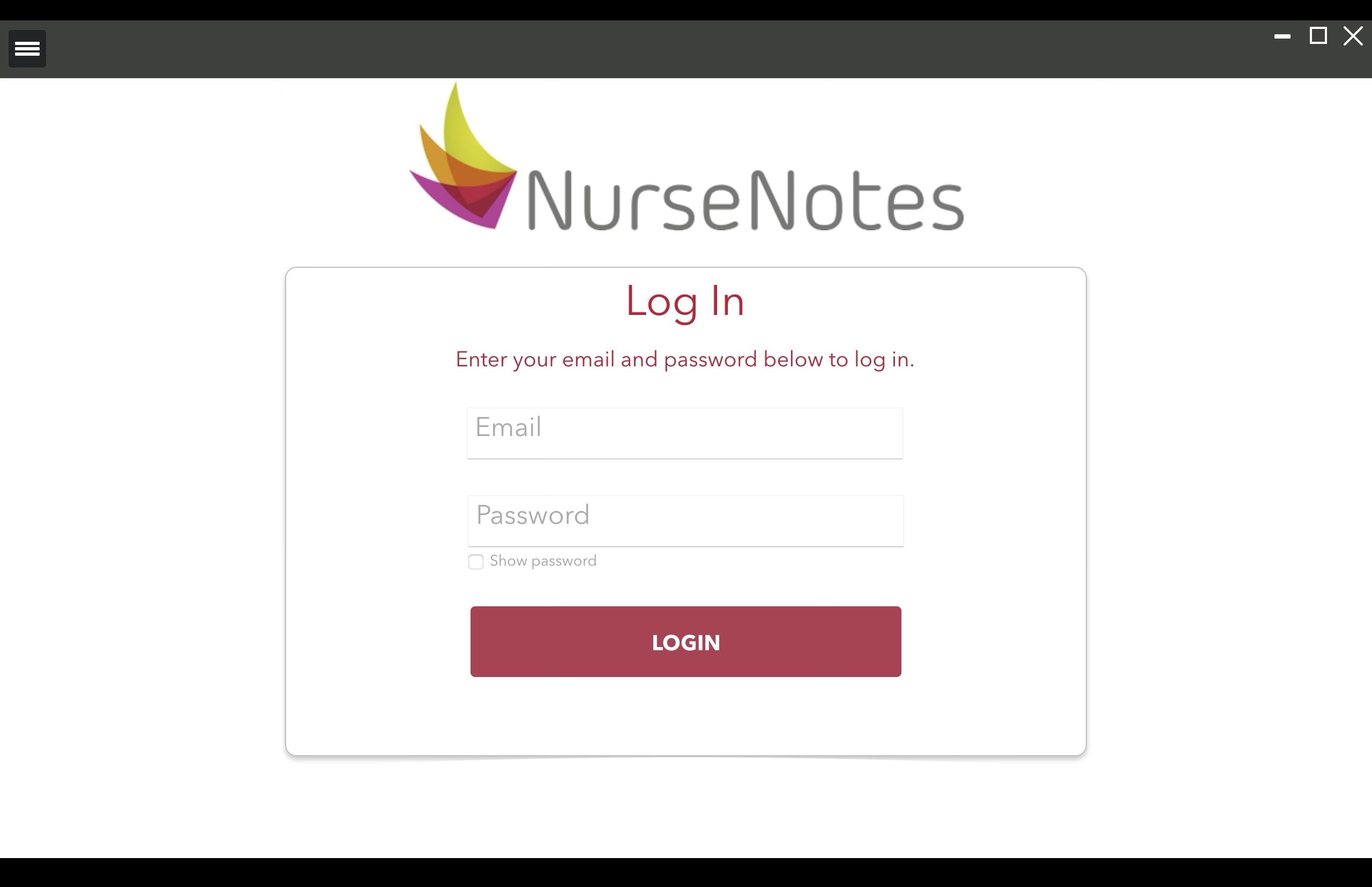 NurseNotes Login Screen